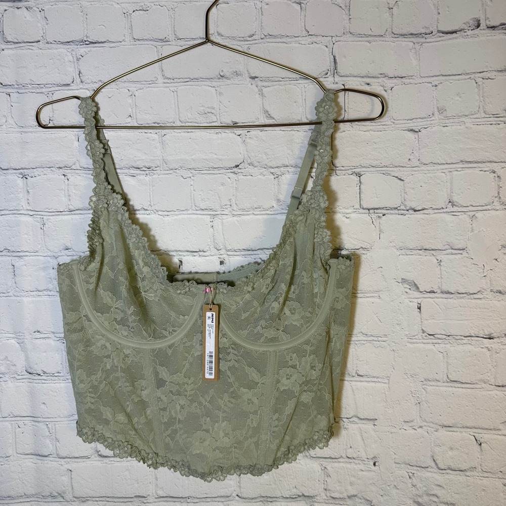 New SKIMS Stretch Lace Corset Top Talc Multi Sage Green XL CR-CAM-5431W NWT